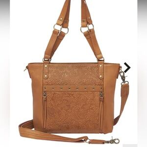 Conceal and carry Chic Tan Embossed Tote Bag